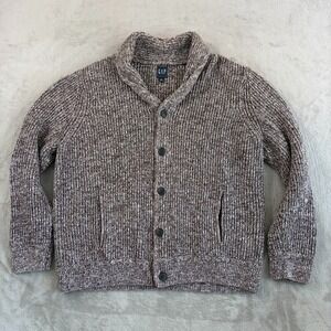 Gap Fisherman Cardigan Cable Knit Shawl Collar Men 2XL Marl Brown Grandpa NWOT